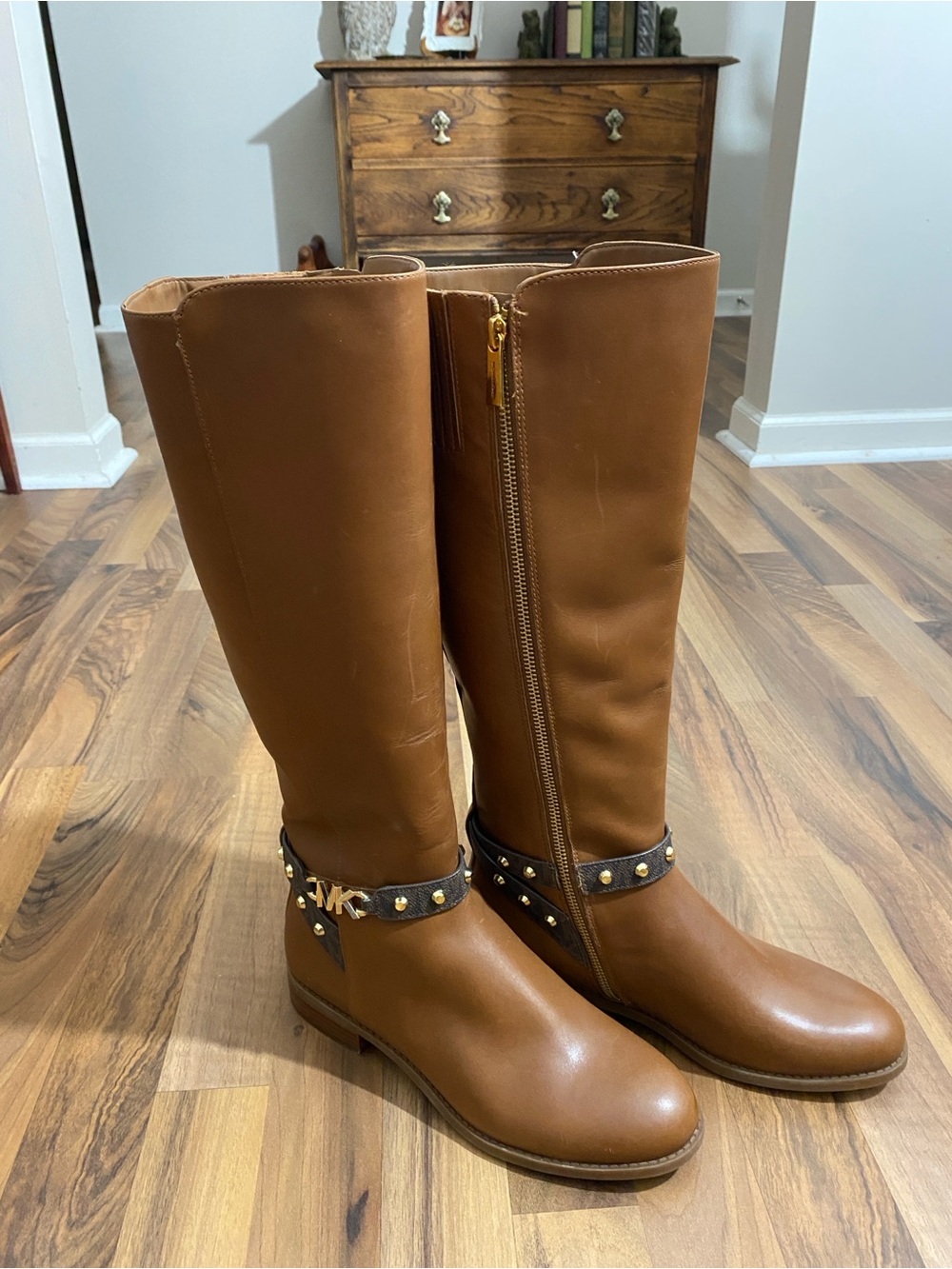 Michael Kors Chestnut Brown Over-the-Knee Studded Strap Boots NWOT - Picture 2 of 10